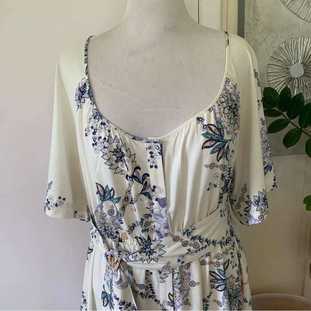 NWT Calypso St. Barth Linen blend printed maxi belted dress size L - Picture 2 of 13